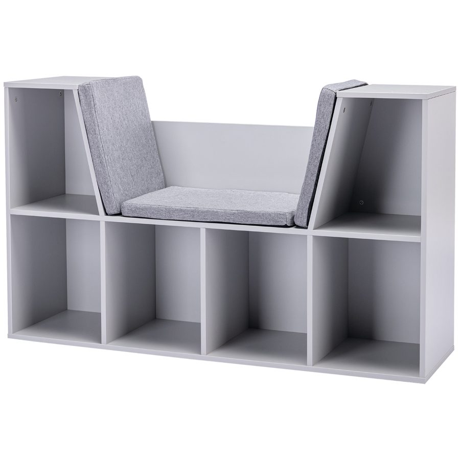 HOMCOM Kinderregal Bücherregal mit Sitzhocker Kindersitzbank mit 6 Fächern Sitztruhe mit 3 Kissen Spielzeugkiste ab 3 Jahren Grau 103 x 30 x 62 cm   Aosom von HOMCOM