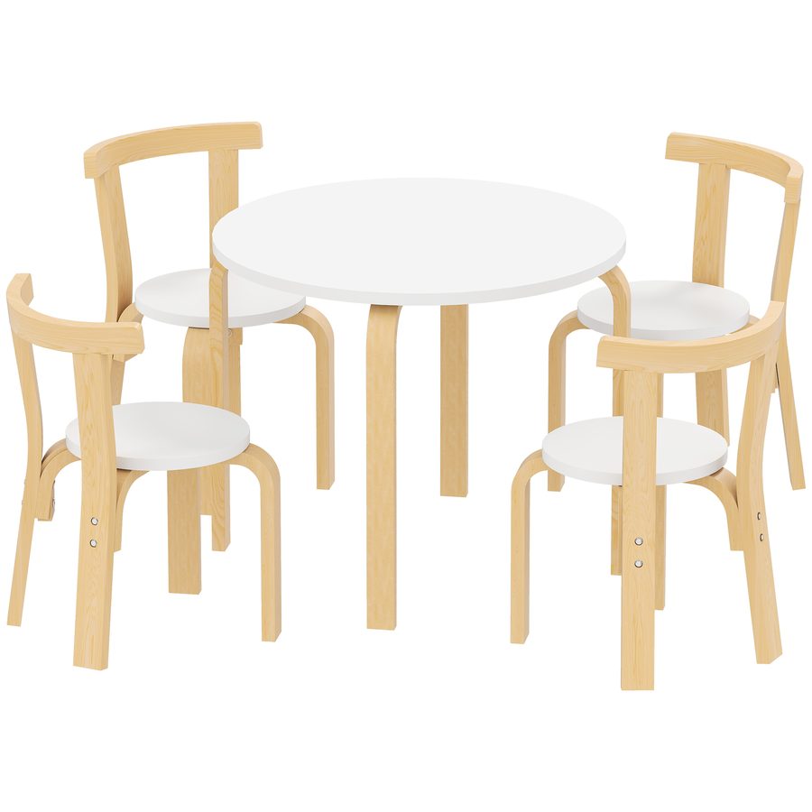 AIYAPLAY Tisch- und Stuhl-Set für Kinder 3-8 Jahre 5-tlg. mit abgerundeten Kanten und farbigen Oberflächen, Kindertisch und Stühle aus weißem Holz   Aosom von AIYAPLAY