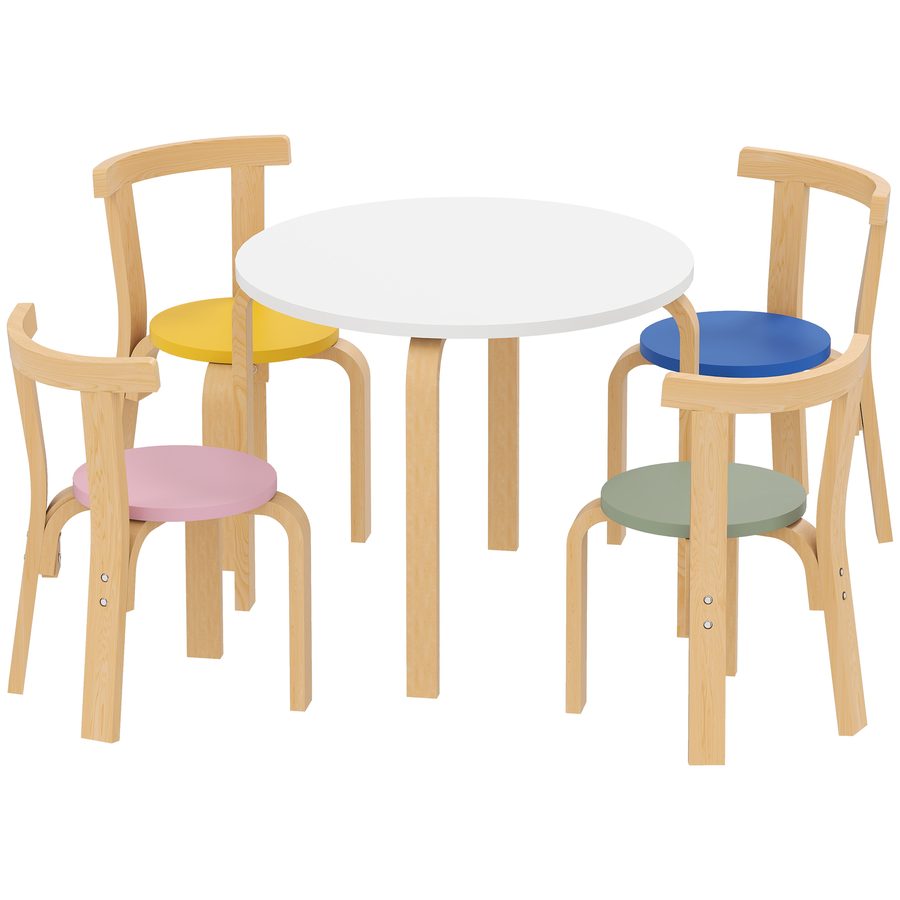 AIYAPLAY Tisch- und Stuhlset für Kinder 3-8 Jahre, 5-tlg., mit abgerundeten Kanten und bunten Oberflächen, Kindertisch und Stühle aus mehrfarbigem Holz   Aosom von AIYAPLAY