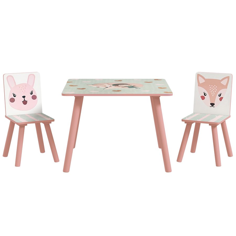 ZONEKIZ Kindertisch mit 2 Stühlen 3-teilig Kindersitzgruppe mit Tiermotiv, Kinder Tisch Stuhl Set Kindermöbel Sitzgruppe für Kinderzimmer, für 3-8 Jahren Kinder, Rosa   Aosom von ZONEKIZ