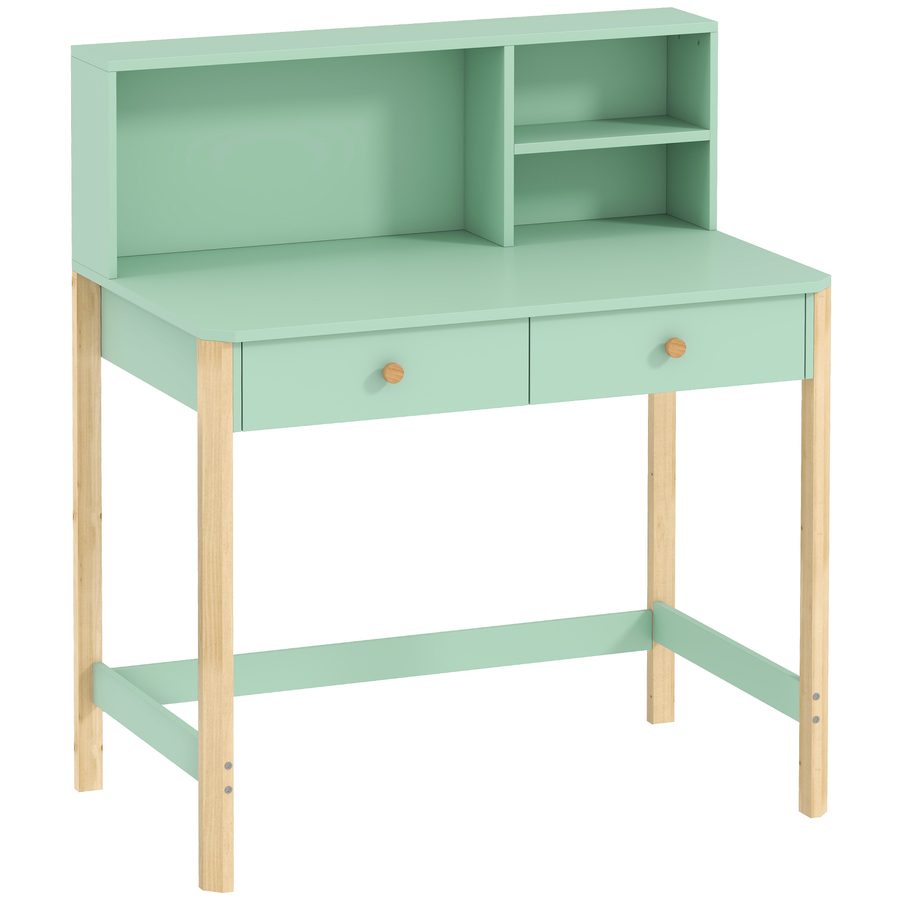 AIYAPLAY Kinderschreibtisch Schülerschreibtisch mit Schubladen Regal Stauraum 90 x 52 x 105 cm Kinder Schreibtisch für 5-12 Jahre Kinder, zum Lernen, Lesen, Malen, Basteln, Spielen Grün   Aosom von AIYAPLAY