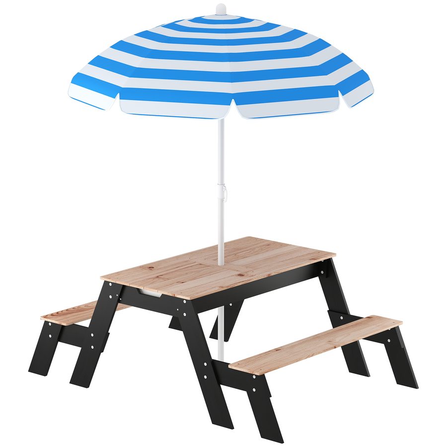 AIYAPLAY Picknicktisch für Kinder mit abnehmbarem Sonnenschirm, 3‑in‑1 Gartenmöbel‑Set aus Holz für Kinder 3‑6 Jahre mit 2 Boxen für Sand & Wasser, Traglast 50 kg, für Garten, Terrasse, Patio, Naturholz   Aosom von AIYAPLAY