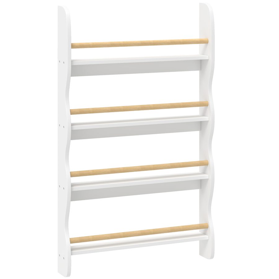 AIYAPLAY Bücherregal Kinder, Kinderregal mit 4 Regal, Wandregal mit Kippschutz Montessori Platzsparend Spielzeugregal für Bücher Spielzeug Kinderzimmer, 60 x 10 x 98 cm, Weiß   Aosom von AIYAPLAY