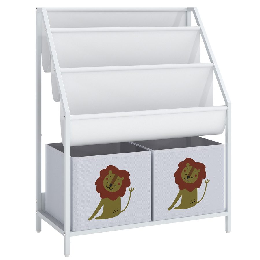 AIYAPLAY Bücherregal für Kinder Kinderregal mit 2 offenen Fächer 3 Hängeregale Aufbewahrungsregal Spielzeugregal für Spielzeug Bücher Standregal für Kinderzimmer 60 x 30 x 76 cm Weiß   Aosom von AIYAPLAY