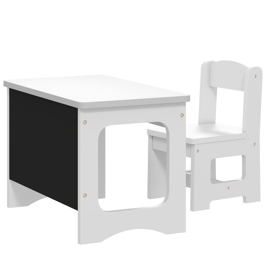 AIYAPLAY Kindertisch mit Stuhl, wendbare Tischplatte, Tisch und Stuhl mit Tafel zum Zeichnen, für Kinder 3-6 Jahre, zum Lernen, Kita, Klassenzimmer, Weiß   Aosom von AIYAPLAY