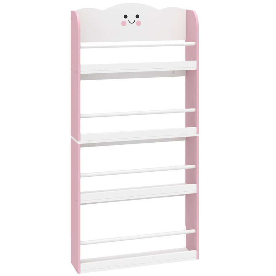 AIYAPLAY Bücherregal Kinder, Kinderregal mit 4 Etagen, Wandmontiertes Spielzeugregal im Zuckerwatte-Design, Kinderzimmerregal für Bücher Spielzeug Kinderzimmer, 60 x 15 x 120 cm Rosa   Aosom von AIYAPLAY