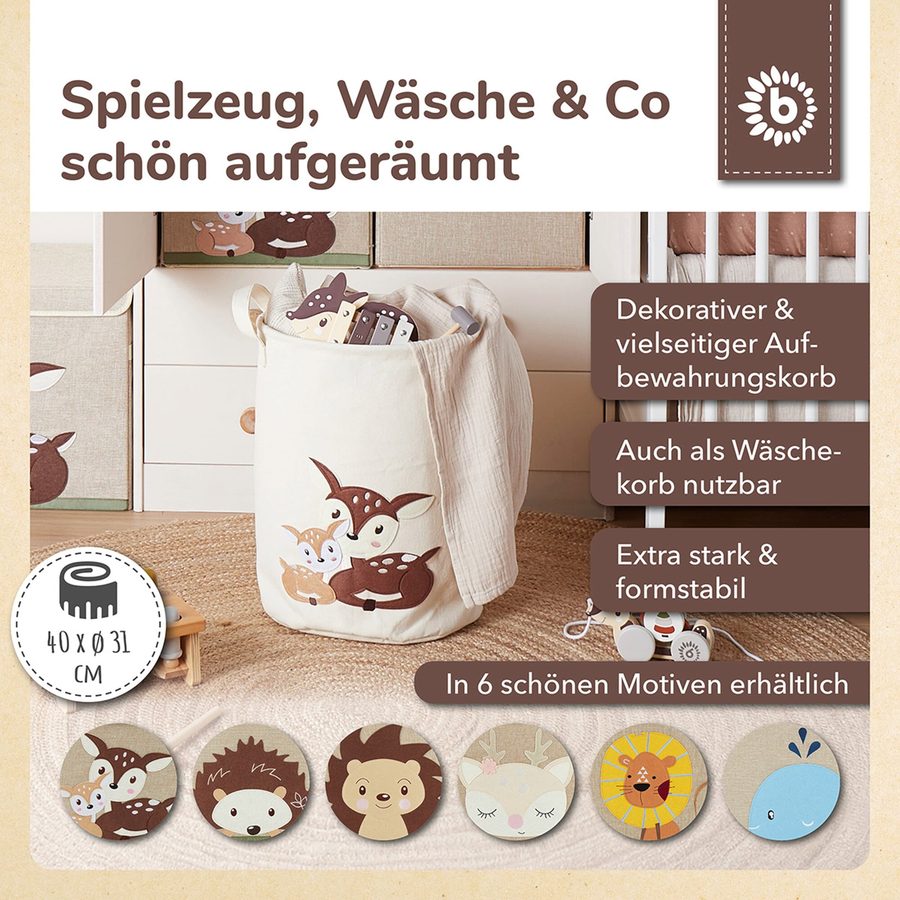 Bieco Wäschekorb Spielzeugkorb Rehe