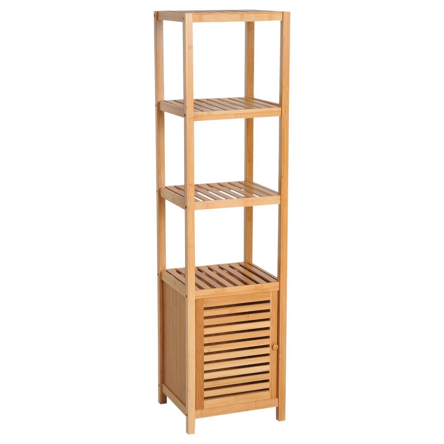 HOMCOM Badschrank Badezimmerschrank mit 3 offenen Fächern aus Bambus, Toilettenschrank natur 36x33x140cm für optimale Aufbewahrung   Aosom.de von HOMCOM