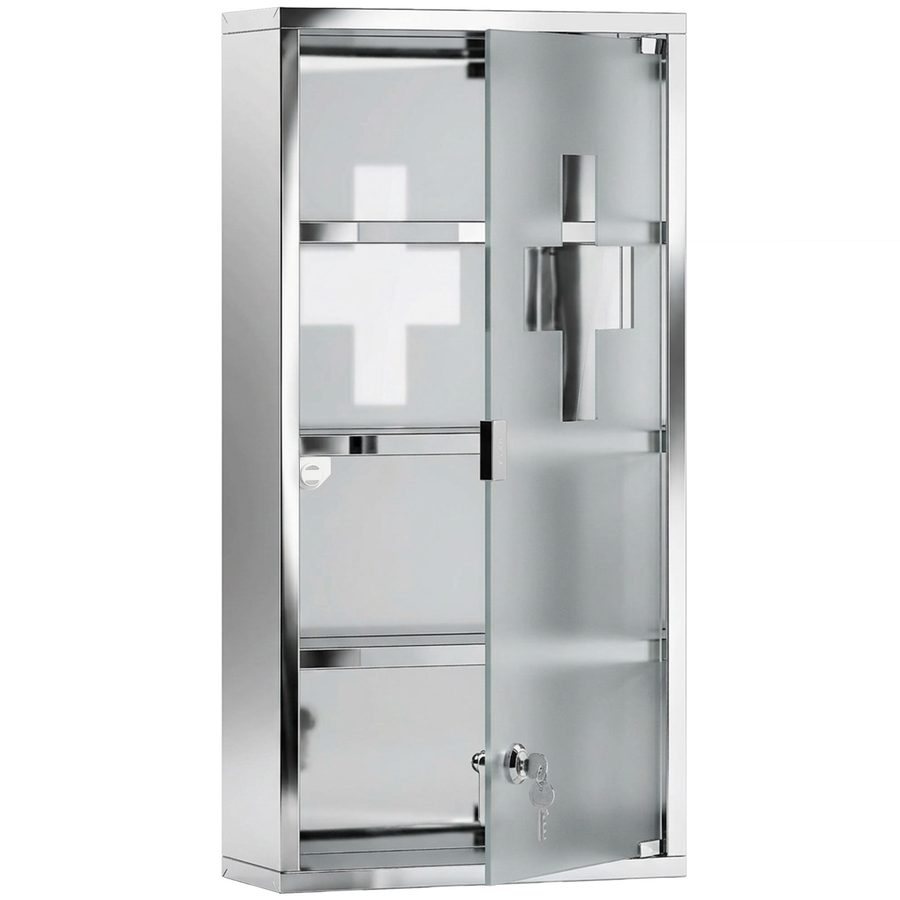HOMCOM Medizinschrank Arzneischrank Erste Hilfe Schrank mit Schloss Edelstahl 30 x 12 x 60 cm   Aosom von HOMCOM