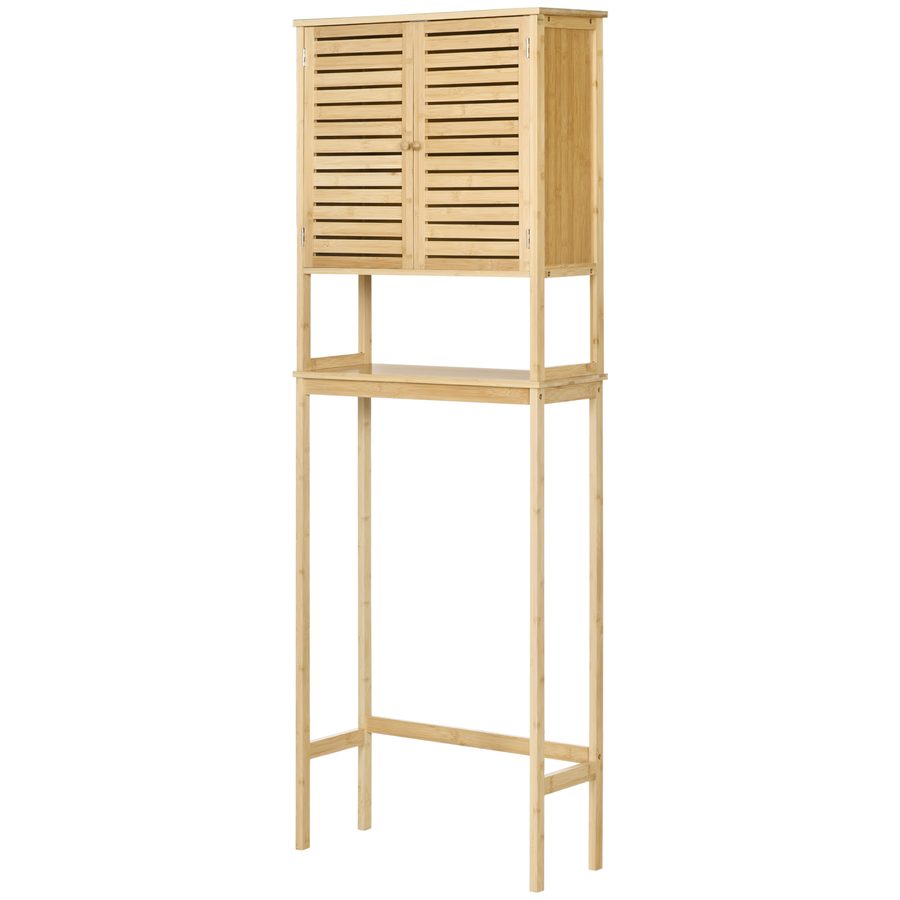 kleankin WC-Regal über der Toilette Badezimmerregal WC mit 2 Türen und offenem Regal 60 x 23 x 173 cm Bambus   Aosom von Kleankin