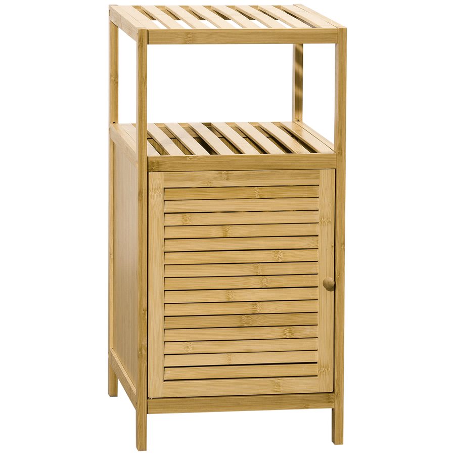 kleankin Badezimmerschrank mit offenem Fach, Beistellschrank aus Bambus, 33x35,5x67cm, Kippschutz für sichere Aufbewahrung   Aosom.de von Kleankin