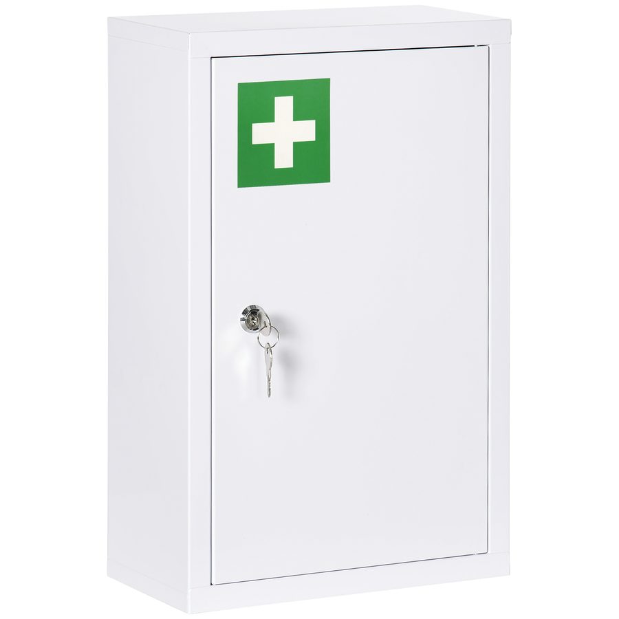 Kleankin Medikamentenschrank abschließbar für Zuhause 30 x 14 x 46 cm mit 3 Fächern kindersicher aus kaltgewalztem Stahl in Weiß   Aosom.de von Kleankin