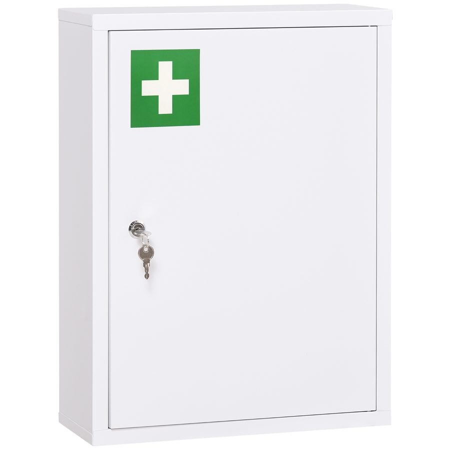 kleankin Apothekerschrank abschließbar Wandmontage mit 2 Schlüsseln aus Stahl in Weiß 40x15x53,5cm für Badezimmer & Küche   Aosom.de von Kleankin