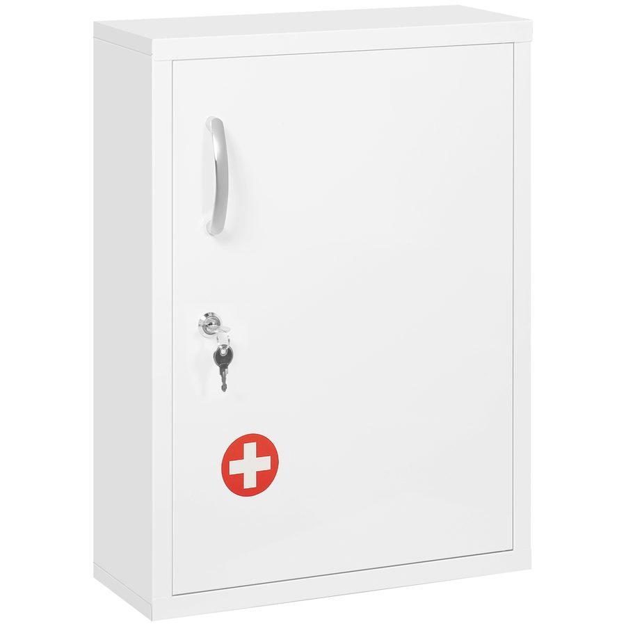 kleankin Apothekerschrank Wandmontage abschließbar mit 2 Schlüsseln aus Stahl in Weiß 40x15x53,5cm für Badezimmer & Küche   Aosom.de
