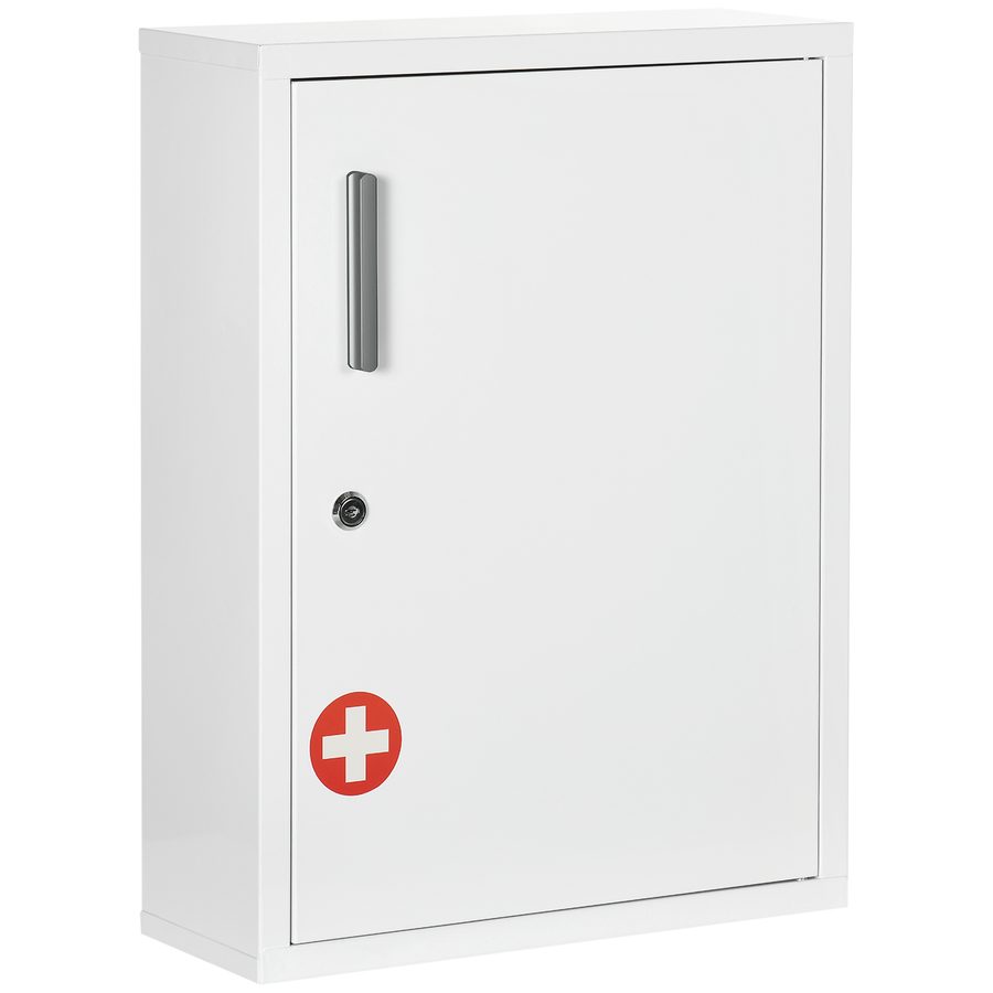 kleankin Medizinschrank Wand-Medikamentenschrank 2 Regale 3 Ebenen mit abschließbarer Tür 2 Schlüssel Stahl 40 x 15 x 53,5 cm Weiß   Aosom von Kleankin