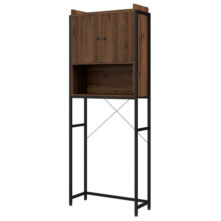 Kleankin Badezimmerschrank Überregal Badregal 2 Türen und Nische - 68 x 25,5 x 172,5 cm Braun Schwarz   Aosom von Kleankin