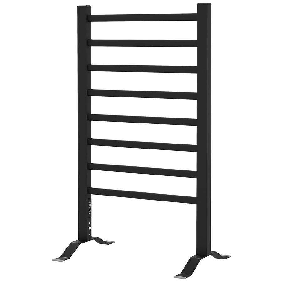HOMCOM Elektrischer Handtuchwärmer, Handtuchheizkörper, Wand- oder Standmontage, Aluminiumlegierung mit 8 Stangen, 2/4-Stunden-Timer, wassergeschützt, 150W, 53 x 35 x 90 cm, schwarz   Aosom von HOMCOM