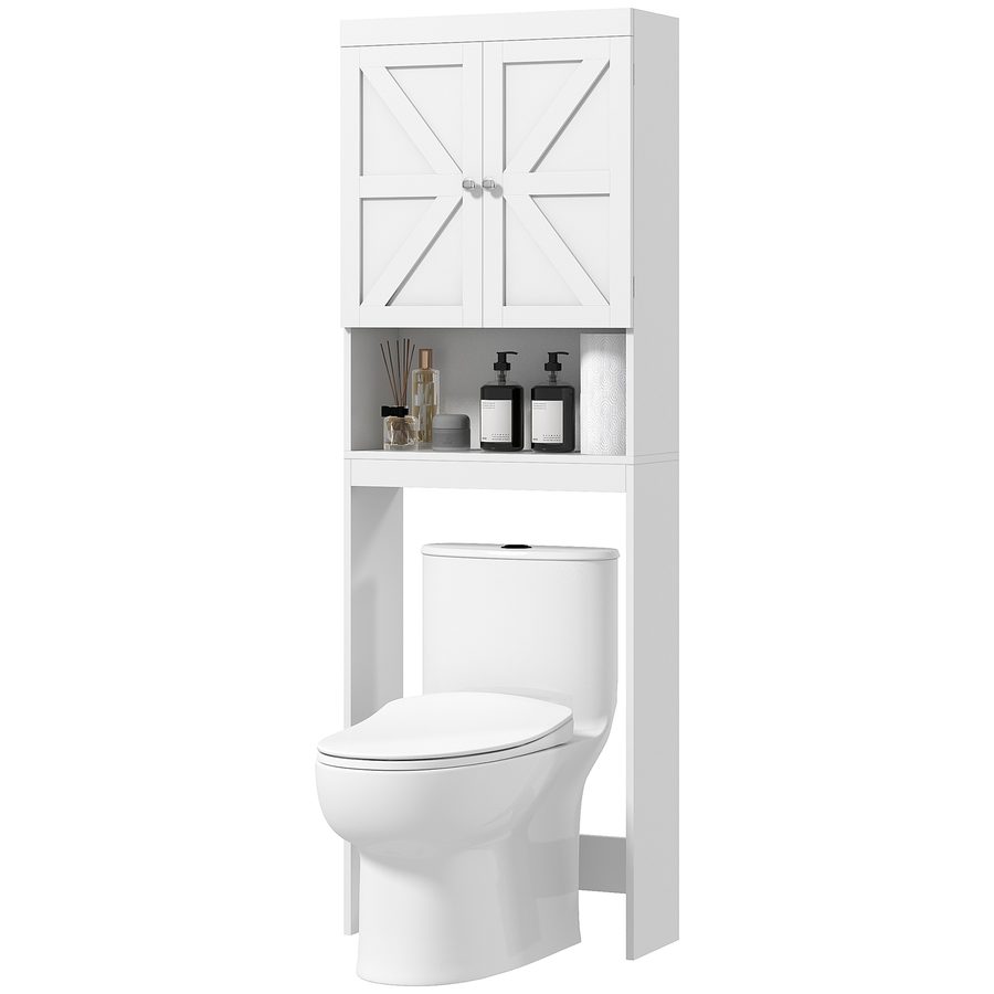 HOMCOM Toiletten-Überkopfschrank, WC-Überkopfschrank, Badezimmerschrank mit 2 Türen und offenem Regal 58,5L x 23B x 170H cm aus Holz - weiß   Aosom von HOMCOM