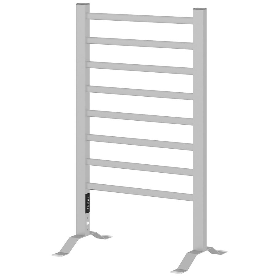 HOMCOM Stand- oder Wand-Handtuchwärmer 150W, beheizter Handtuchhalter aus Aluminiumlegierung mit 8 Stangen und 2- oder 4-Stunden-Timer, spritzwassergeschützt, 53x35x90 cm, Silber   Aosom von HOMCOM