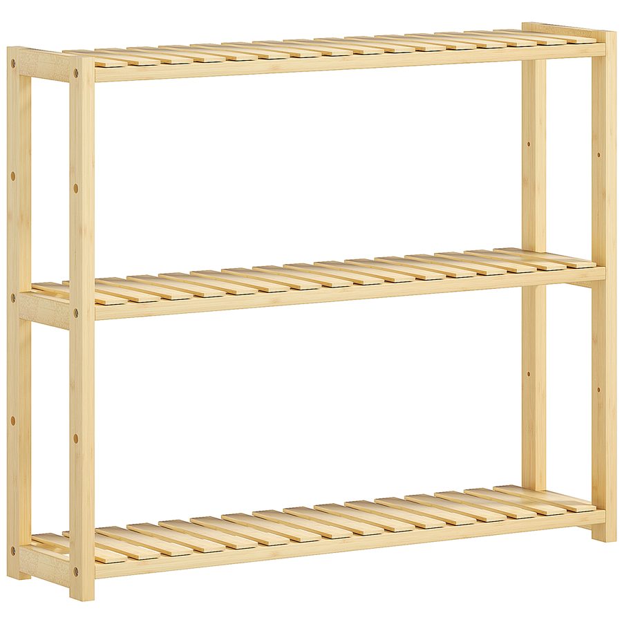 HOMCOM Badezimmerregal mit 3 verstellbaren Regalen in 5 Ebenen, freistehender oder wandmontierter Bambus-Aufbewahrungsschrank, für Küche, Wohnzimmer und Badezimmer, 60x15x50 cm, Farbe Naturholz   Aosom von HOMCOM