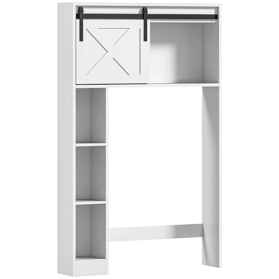 HOMCOM Toilettenregal über dem Toilettenbecken, Toilettenmöbel WC Aufbewahrungsschrank mit Schiebetür, Fächern und verstellbarem Regal, weiß   Aosom von HOMCOM
