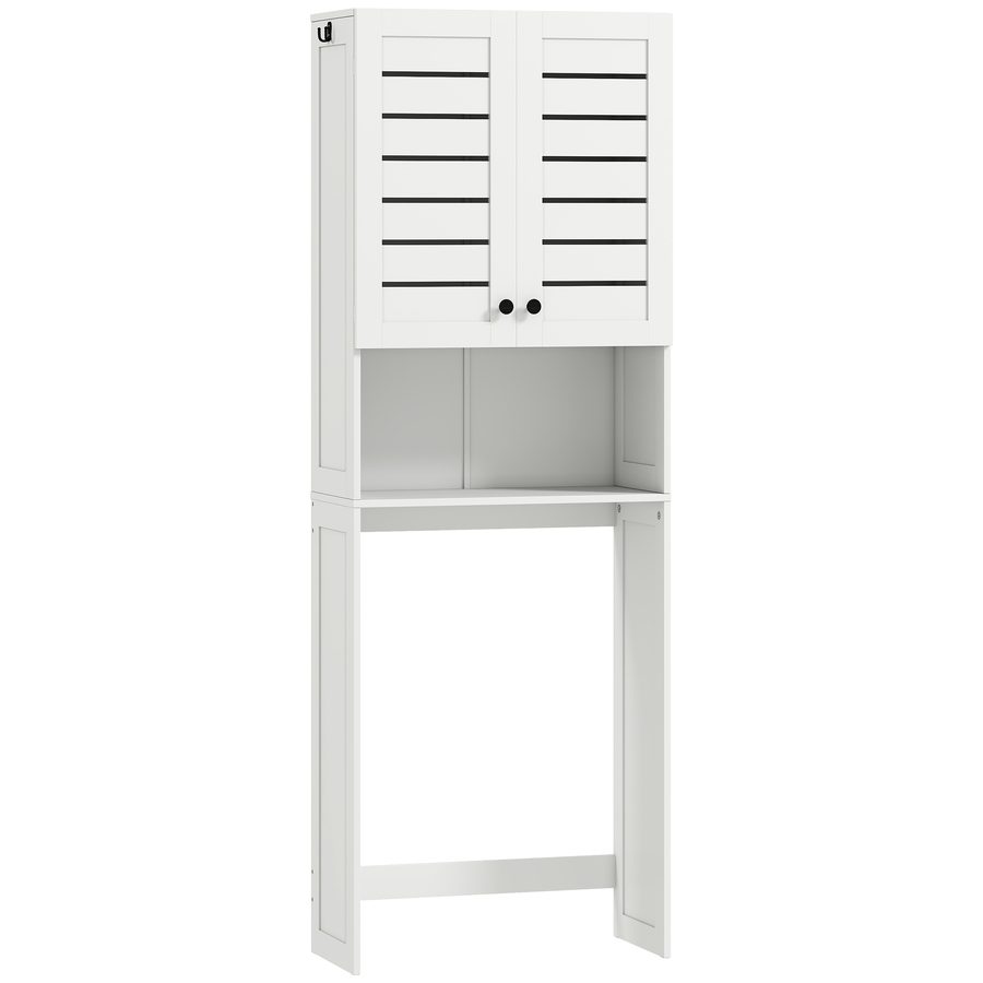 HOMCOM Toilettenregal mit 2 Türen und offenem Regal, Badezimmerschrank aus MDF, Regal über der Toilette, 67x31,5x190 cm, Weiß   Aosom von HOMCOM