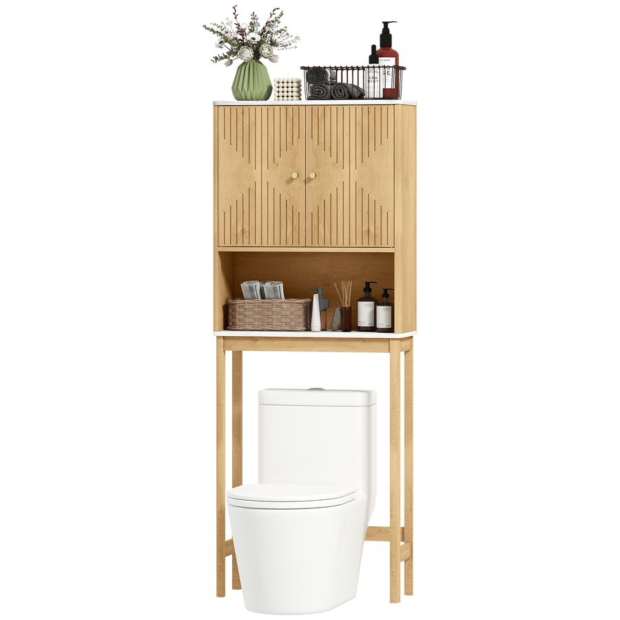 HOMCOM WC-Über-Toilettenmöbel mit Doppeltürenschrank, verstellbarem Regal und offenem Regal, 66 x 25 x 168 cm, Eiche   Aosom von HOMCOM