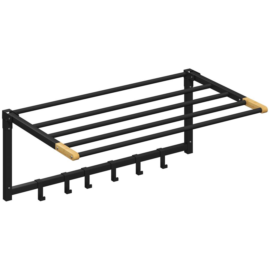HOMCOM Wand-Handtuchhalter, klappbar mit 5 Stangen und 6 Haken, für Handtücher, Bad, 60 cm, Schwarz   Aosom von HOMCOM