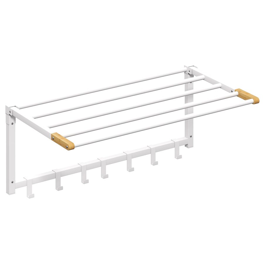 HOMCOM Wand-Handtuchhalter klappbar mit 5 Stangen und 6 Haken, Handtuchhalter für Bad und Wäschebereich aus Bambus und Stahl, 60x32.5x20 cm, Weiß   Aosom von HOMCOM