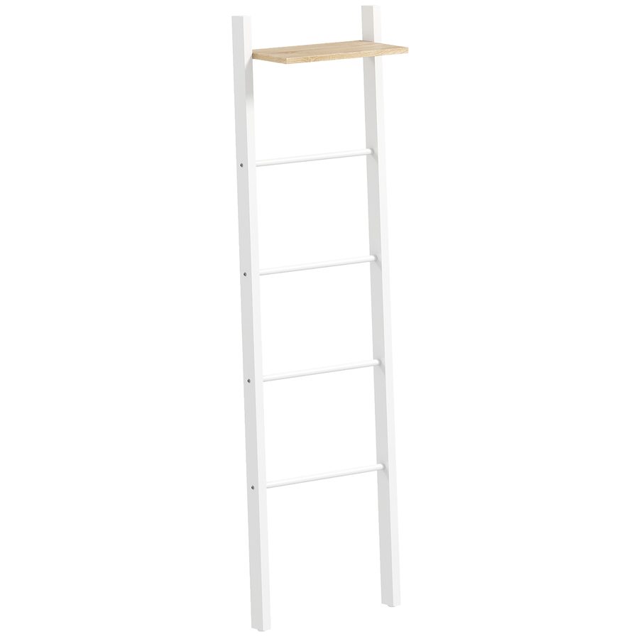 HOMCOM Handtuchleiter mit oberer Ablage und 4 Stangen, Handtuchhalter zum Anlehnen, Schräge Leiterregal, für Schlafzimmer, Wohnzimmer, 43x20x151 cm, Weiß und Eiche   Aosom von HOMCOM