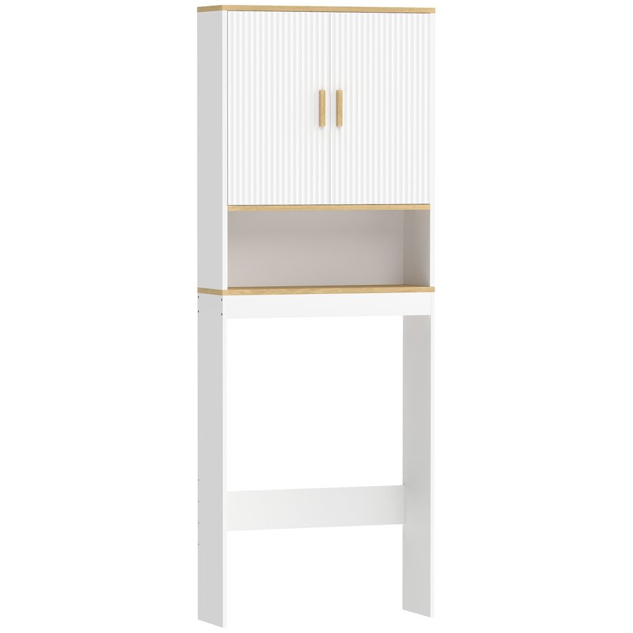HOMCOM Badregal über dem WC, Badezimmerschrank-Organizer 3-stufig mit offenem Ablagefach, 2 Türen und verstellbarem Einlegeboden, 64x20x170,5 cm, Weiß   Aosom von HOMCOM