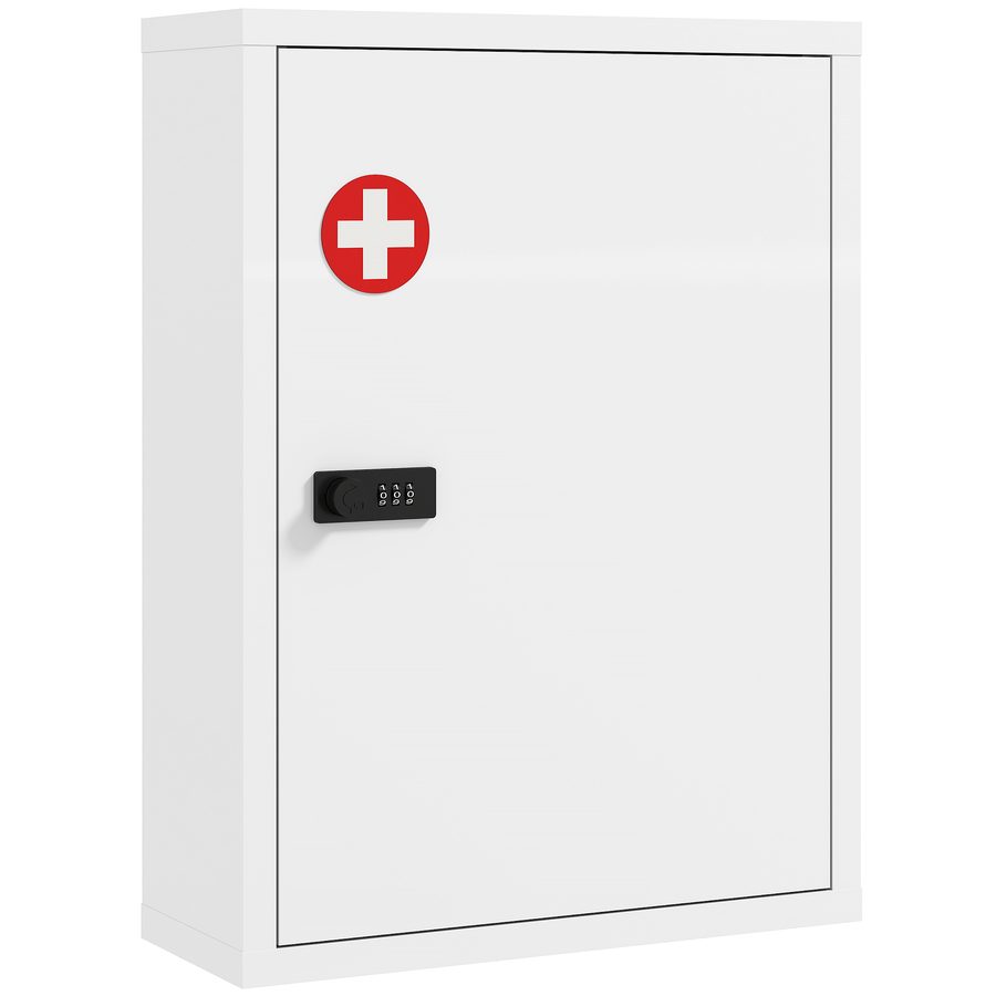 HOMCOM Medizinschrank, abschließbarer Medikamentenschrank mit Zahlenschloss und Ablagefächern, Erste-Hilfe-Schrank Arzneischrank für Küche, Flur, Wohnzimmer, 53,5 x 40 x 15 cm, Weiß   Aosom von HOMCOM