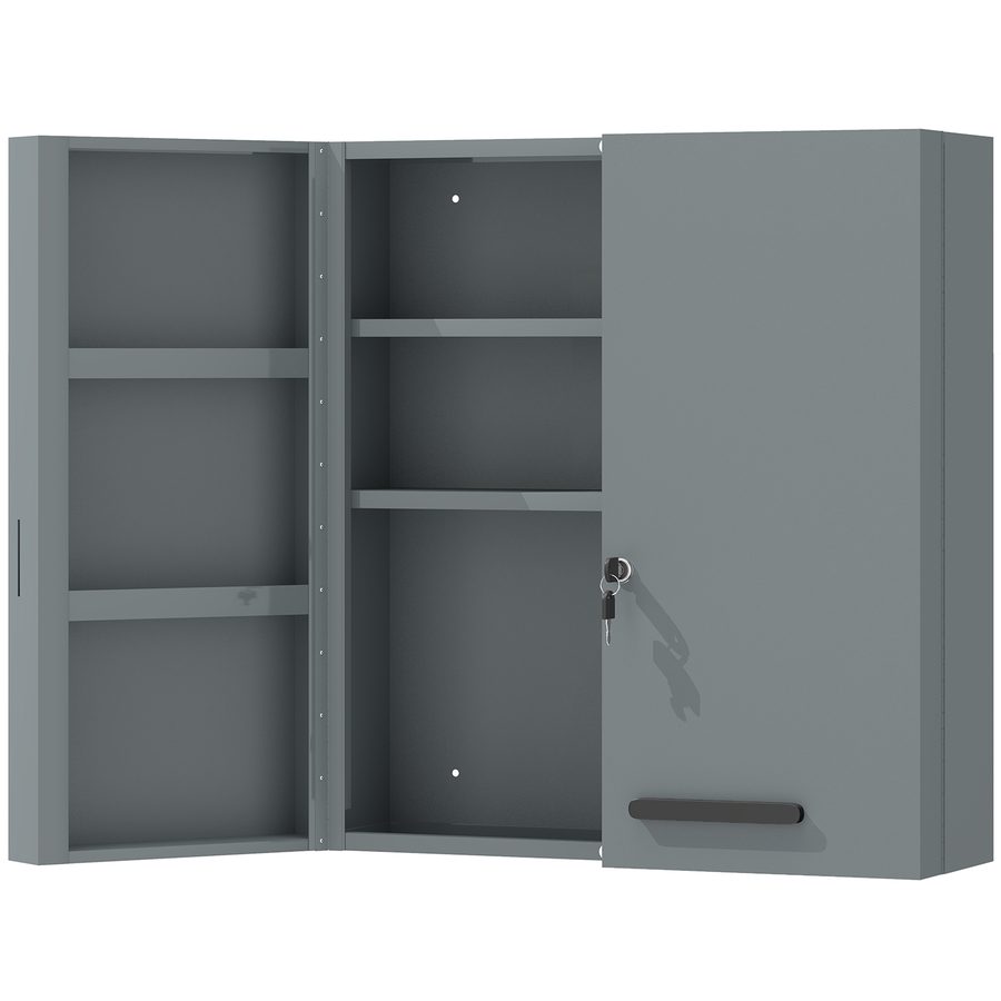 kleankin Medizinschrank, abschließbarer Medikamentenschrank mit 2 Türen und 6 Regalen, Erste-Hilfe-Schrank für Küche, Flur, Wohnzimmer, Stahl, 55 x 18 x 60 cm, Kohlegrau   Aosom von Kleankin