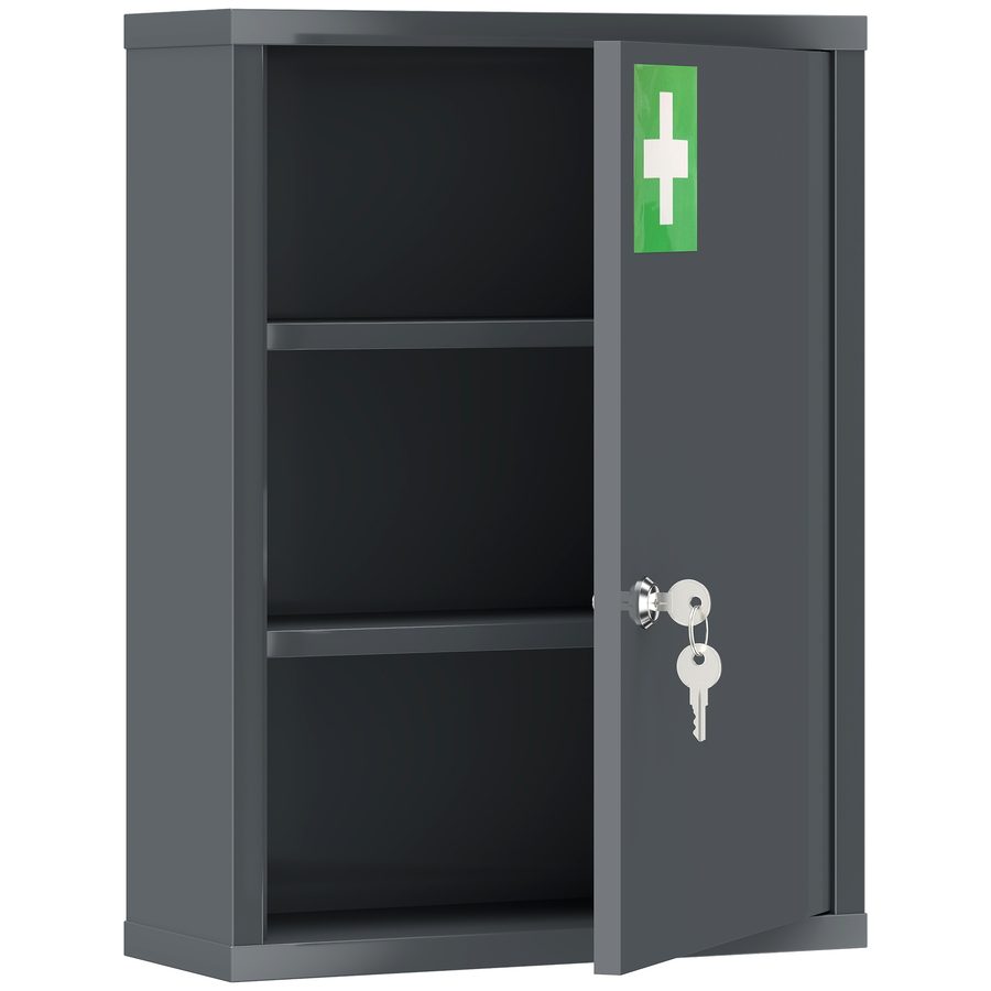 kleankin Medizinschrank, Apothekerschrank mit 3 Fächern, Medikamentenschrank, Abschließbarer Erste Hilfe Schrank mit 2 Schlüsseln, Stahl, Kohlegrau, 40 x 15 x 53,5 cm   Aosom von Kleankin