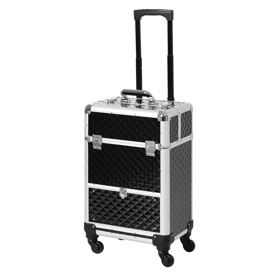 HOMCOM Make-up-Trolley-Koffer, Kosmetikkoffer mit Teleskopgriff 34L x 25B x 62H cm Alu-Schwarz   Aosom von HOMCOM