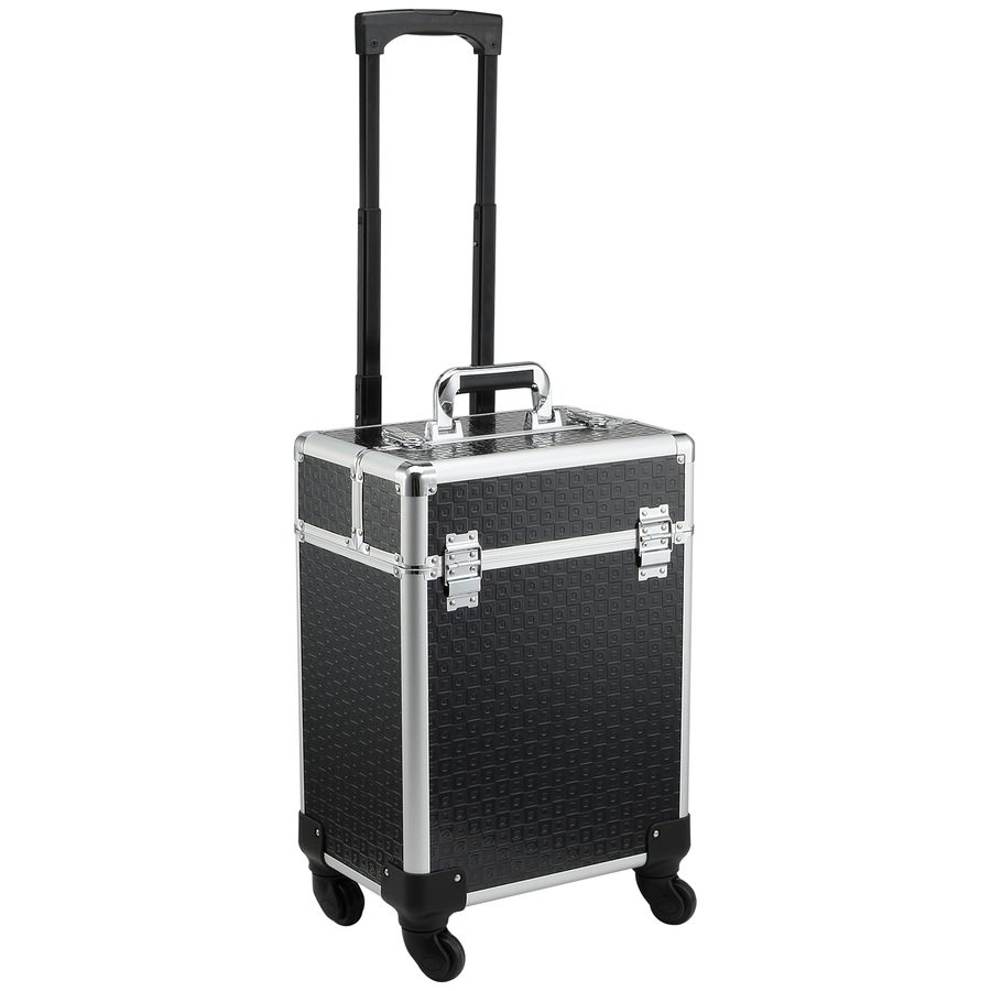 HOMCOM Koffer Trolley Make-up Koffer Kosmetik Vanity Teleskopgriff verstellbar 34L x 24B x 52H cm Alu. Schwarz   Aosom von HOMCOM