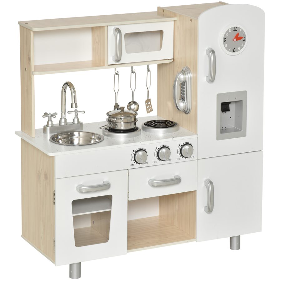 HOMCOM Kinderküche mit Zubehör, Traumküche für 3 Jahre+, Spielzeugküche aus Kiefer & MDF, Weiß, 74 x 30 x 81 cm   Aosom.de von HOMCOM