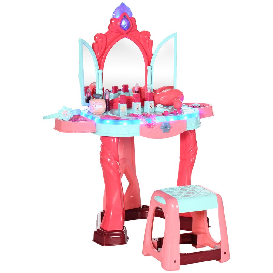 AIYAPLAY Schminktisch für Mädchen mit Hocker, Spiegel, Licht, Musik - Schminktisch mit Ablagen, Accessoires - Spielzeug zum Nachahmen von Make-up und Frisuren für Mädchen 3-6 Jahre, Mehrfarbig   Aosom von AIYAPLAY