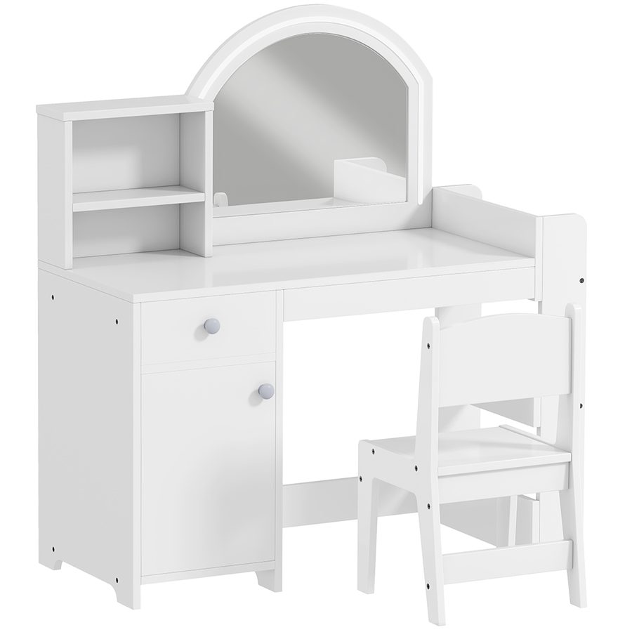 AIYAPLAY Schminktisch für Mädchen, Kinderschminktisch mit Hocker und Spiegel mit LED-Beleuchtung, 1 Schublade, Schrank und 5 Ablagen, für Kinder von 3 bis 8 Jahren, Weiß   Aosom von AIYAPLAY