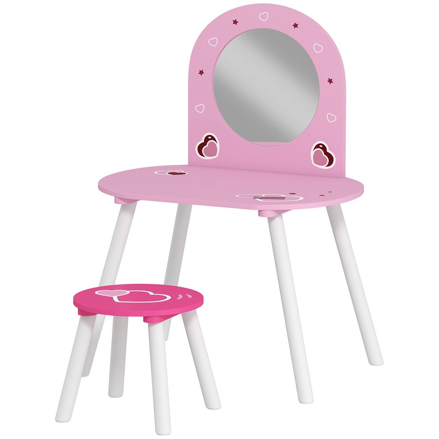 AIYAPLAY Kinderschminktisch mit Hocker und Spiegel, Schminktisch für Mädchen mit Herzmotiv, Schminktisch für Kinder 3-6 Jahre, Rosa   Aosom von AIYAPLAY