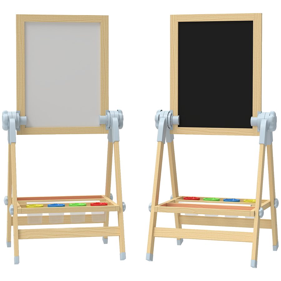 AIRPLAY Kinder Staffelei aus Holz, Kindertafel Doppelseitige Whiteboard und Tafel Höhenverstellbar Magnetische Standtafel mit Papierrolle, Ablage, für Kinder Jungen & Mädchen 3-6 Jahre   Aosom von AIYAPLAY