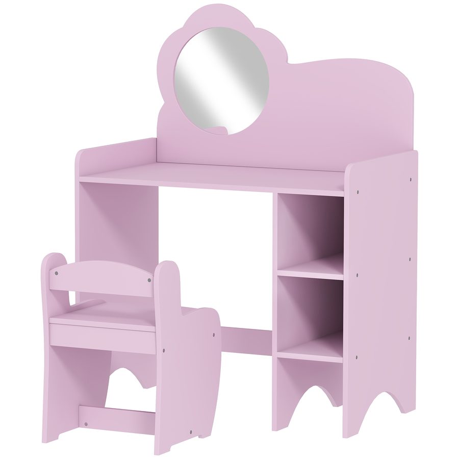 AIYAPLAY Make-up-Tisch für Mädchen, 2-in-1, Schreibtisch, Kinderschminktisch mit Hocker, Blumenförmiger Spiegel, Offene Ablagen, für Kinder ab 3 Jahren, Lila   Aosom von AIYAPLAY