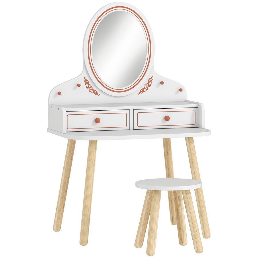 AIYAPLAY Kinder Schminktisch Set Frisiertisch mit Hocker Spiegel, Make-up Tisch Set mit Schubladen Kleiderstangen Kinderschminktisch Kosmetiktisch für Mädchen 3-8 Jahre Weiß   Aosom von AIYAPLAY