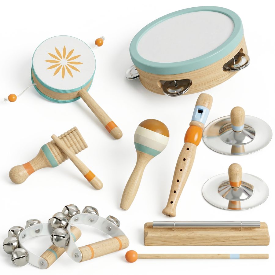 AIYAPLAY Kindermusikinstrumente, Montessori-inspirierte Holzspielzeuge für Kinder ab 3 Jahren, Percussion-Set mit Tamburin und Maracas, Geschenk für Mädchen und Jungen   Aosom von AIYAPLAY