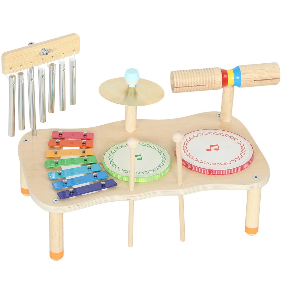 AIYAPLAY Musikinstrumente für Babys, Montessori-Holzspielzeug mit Trommel, Xylophon, Doppeltonglocke, Becken, Windglocke, Geschenk für Jungen und Mädchen ab 2 Jahren, zum Geburtstag   Aosom von AIYAPLAY