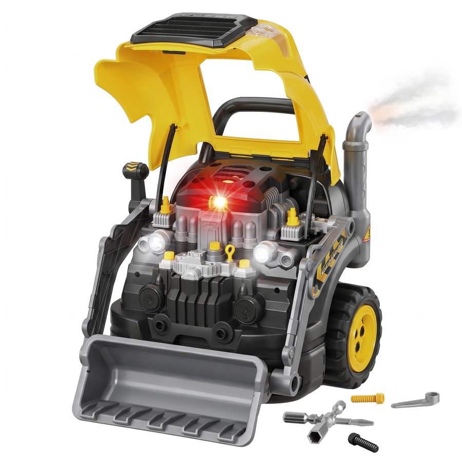 AIYAPLAY Motorspielzeug Kinder 68-teilig Bagger Autoreparaturset mit abnehmbaren Teilen, Lichtern & Sound Nebelfunktion Geräuschen, Lenkrad Hupe, Mechaniker-Werkstattset für Kinder 3-6 Jahre, Gelb   Aosom von AIYAPLAY