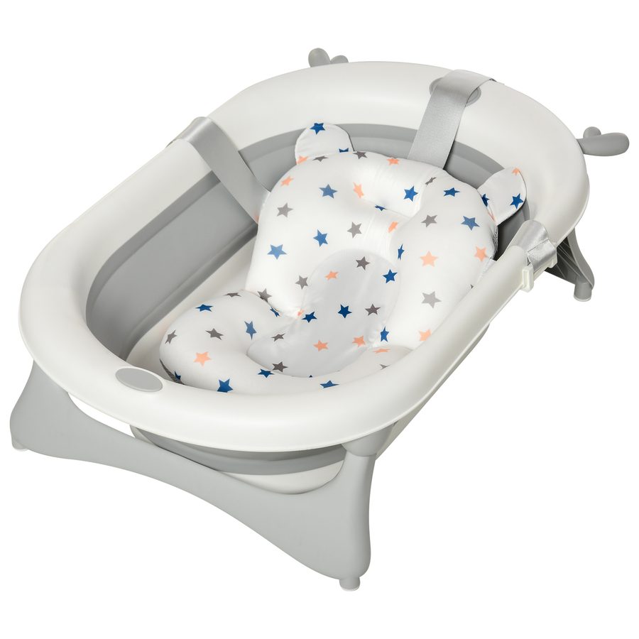 HOMCOM Babybadewanne faltbare Babywanne zusammenklappbar mit Badematte geeignetes Alter: 0-3 Jahre PP-Kunststoff TPE Grün+Weiß 81,5 x 50,5 x 23,5 cm   Aosom von HOMCOM