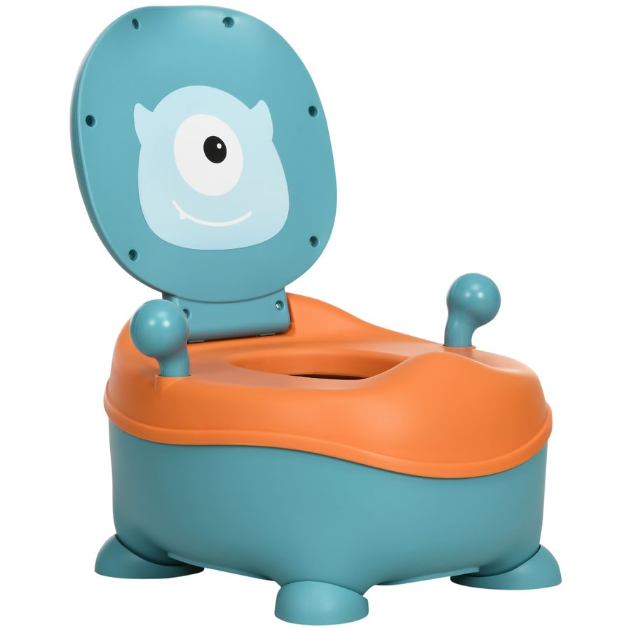 ZONEKIZ Kinder-Toilette in Alienform, WC für Kinder ab 6 Monaten mit ergonomischem Sitz und Deckel-Rückenlehne, herausnehmbarer Behälter, Blau und Orange   Aosom von ZONEKIZ