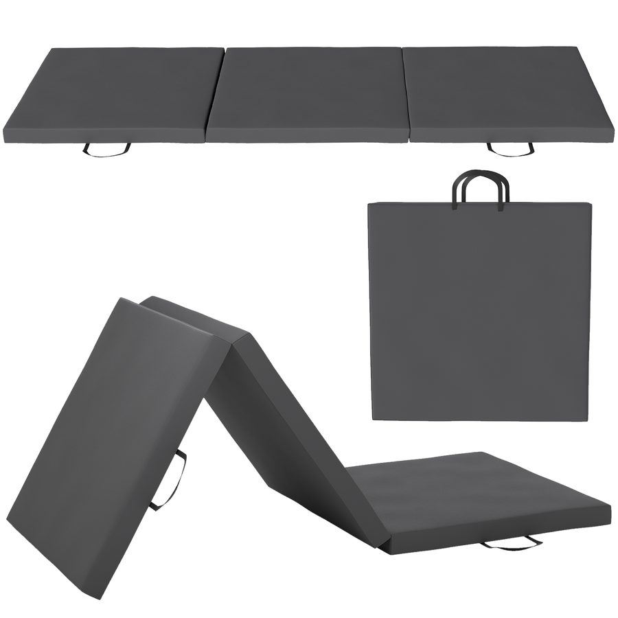 HOMCOM Klappbare Gymnastikmatte, dicke Turnmatte, 180 x 60 x 5 cm, mit Griff, Bodenmatte für Yoga, Sport, Fitness, Pilates, synthetischer Bezug, grau   Aosom von HOMCOM