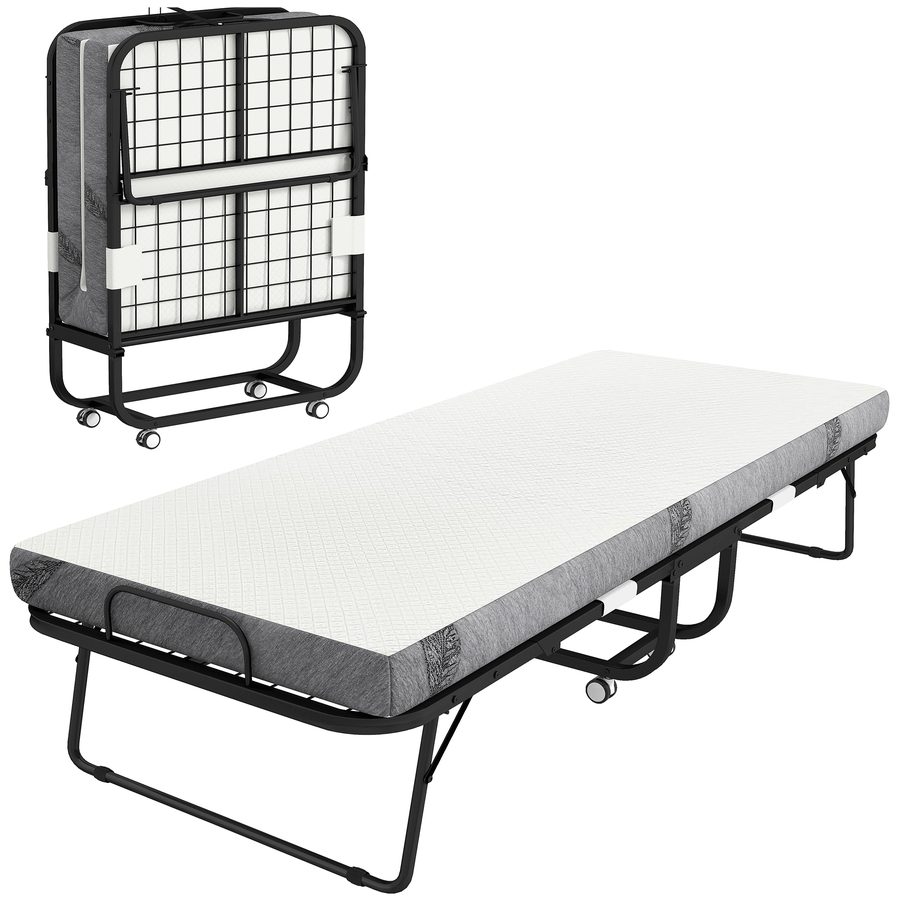 HOMCOM Gästebett Klappbett  mit Rollen, Stahl+Schaumstoff, Weiß+Schwarz, 200x75x42,5cm  Aosom von HOMCOM